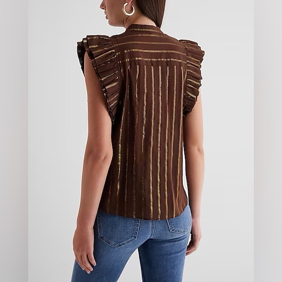 Metallic Striped Flutter Sleeve Button Up Gramercy Shirt - Picture 4 of 4